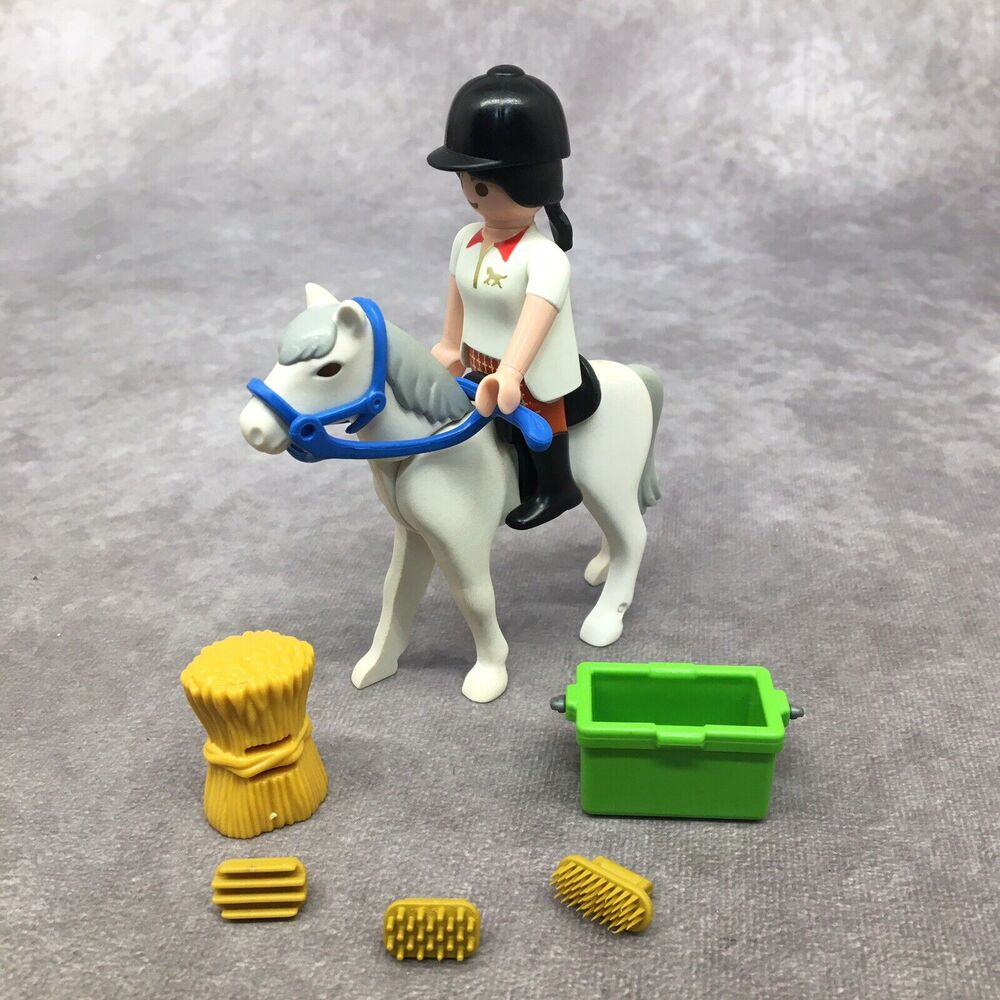 Playmobil Equestrian Girl Rider, Horse & Grooming Tools + Hay